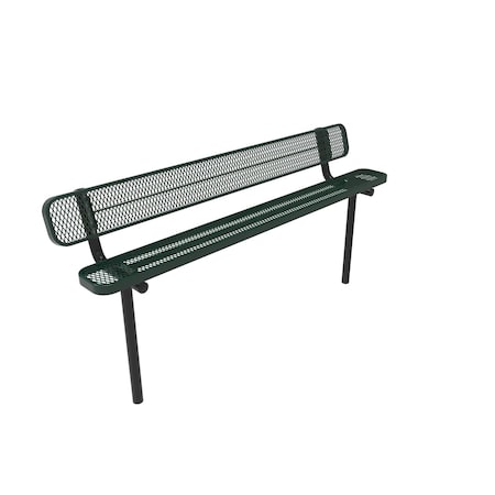 Mytcoat 8ft Outdoor Bench with Back, Inground, Green, Expanded Metal, Textured Coating 804197