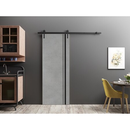 Sartodoors Sliding Barn Door with Hardware, Planum 0011 Concrete and Aluminum Strips, 6.6FT Rail Hangers Sturd PLANUM0011BD-B-BTN-2896