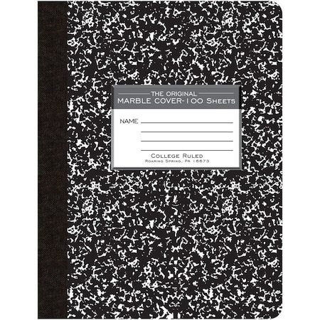 Roaring Spring College Ruled Hard Cover Composition Book, 975 x 75 100 Sheets, Black Marble Cover, Black ROA77264