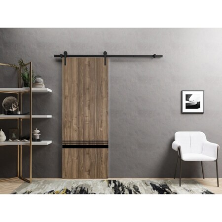 Sartodoors Sliding Barn Door with Hardware, Planum 0012 Walnut and Aluminum Strips, 6.6FT Rail Hangers Sturdy PLANUM0012BD-B-WLN-18