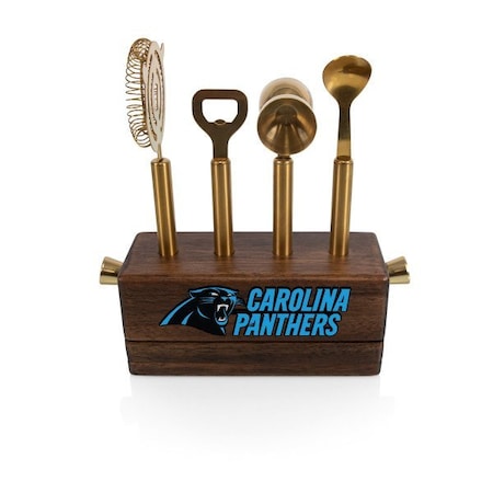 Picnic Time Family Of Brands NFL Carolina Panthers Sidecar 5-Piece Bar Tool Set, (Acacia Wood) 672-05-508-057-2