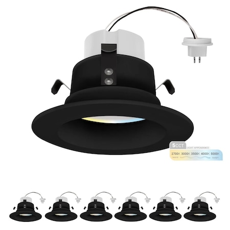 Nuwatt 4 Inch Black MR16 LED Retrofit 12V Recessed Downlights, 2700K-5000K, 600LM, GU5.3 Base, 6PK NW-DL-4-MR16-LV-5CT-BLK-6P
