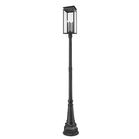 Z-Lite Nova 4 Light Outdoor Post Mounted Fixture, Black/Clear, 14.25 In W x 109.5 In H 5018PHBR-564P-BK