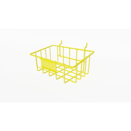 Angola Wire Products Slanted Pegboard Wire Basket with Name Plate, Yellow Powder Coat, 8"L x 5"W x 4" H C-PBBSK-1-YW