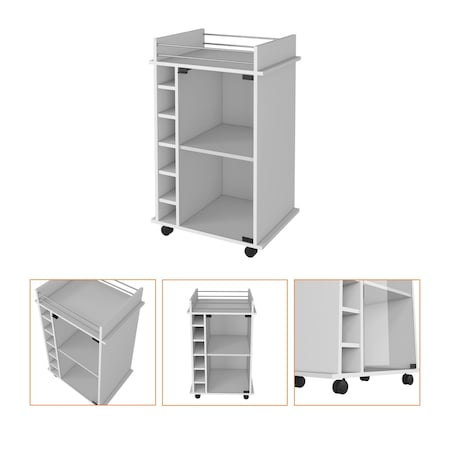 Homeroots White Rolling Bar Cart With Wine Storage 478241