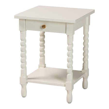 Baxton Studio Niklas Nightstand with Twisted Legs - 1-Drawer Bedroom Side Table with Storage Shelf, White 266-14635-ZORO