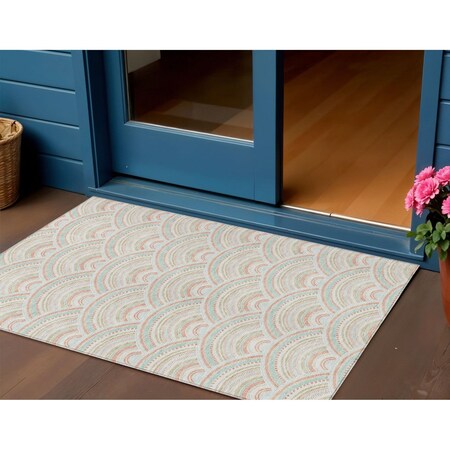 Homeroots 3' X 5' Linen Orange And Ivory Geometric Washable Indoor Outdoor Area Rug 615200