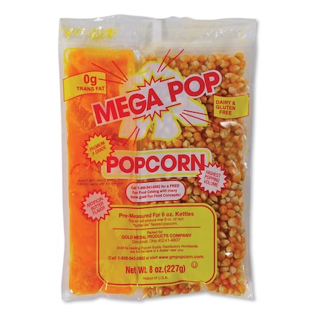 Gold Medal Mega Pop Popcorn, Butter, 8 oz Bag, 36PK GOM2836