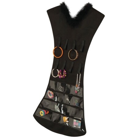 Honey-Can-Do Jewelry Dress with Fur, 20.08 in W, 34-21/32 in H, Fabric, Black SFT-03618