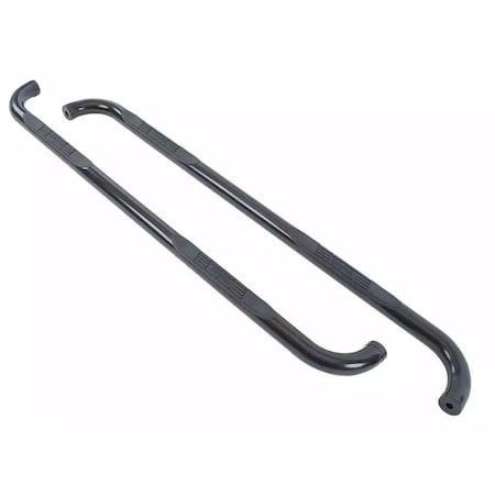 Big Country With Step Pads, 3in Round Bent, Powder Coated, Black, Steel, Without End Caps, Rocker Panel Mount 371761