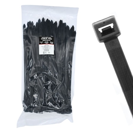 Cable Ties Unlimited Cable Tie, 15 in L, 250 lb Strength, 4.1 in Max Bundle Dia, Nylon 6/6, UV Resistant, Black, 100PK EHD15-250-0C