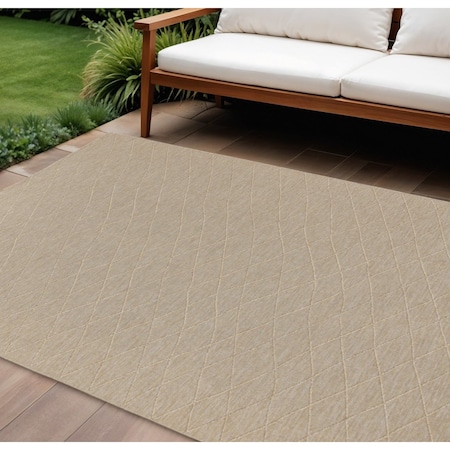 Homeroots 9' X 12' Natural And Light Brown Geometric Indoor Outdoor Area Rug 551539