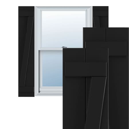 Ekena Millwork True Fit PVC Two Board Joined Board-n-Batten Shutters w/Z-Bar, Black , 10 3/4W x 74H, PR TFP102BBF11X074BL