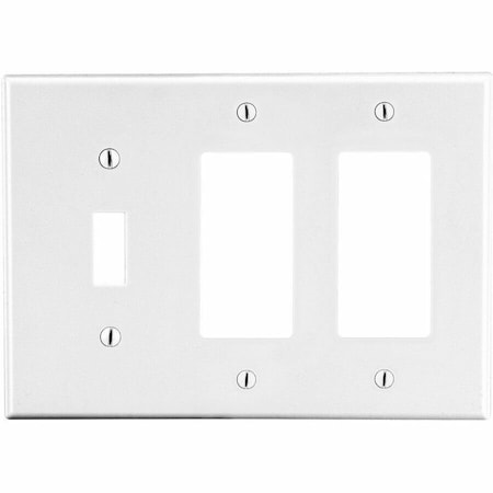 Hubbell Wiring Device-Kellems Wallplate, 3- Gang, 1) Toggle 2) Decorator, White P1262W