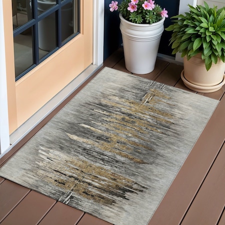Homeroots 3' X 5' Gray Charcoal And Silver Abstract Washable Indoor Outdoor Area Rug 587650