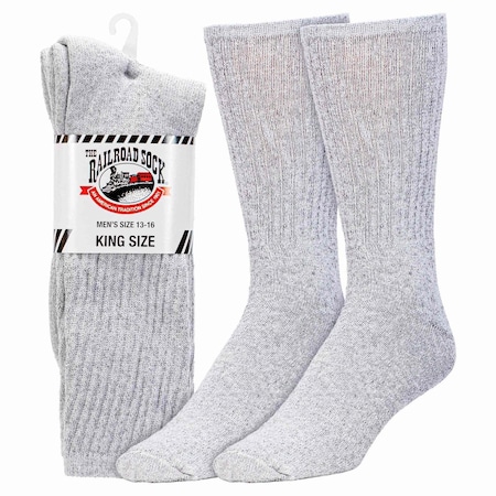 Railroad Sock King Size Crew Socks - Grey, 2PK 6054K