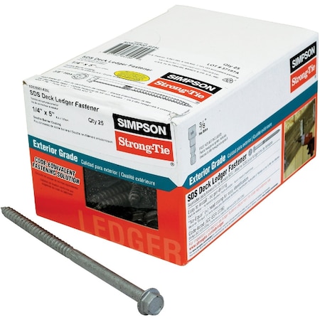 Simpson Strong-Tie Strong-Drive SDS 1/4''x5'' Ledger Deck Screw, 25 Ct. SDS25500-R25L
