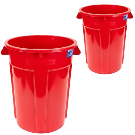 Magnum Tool 55 Gallon Trash Can, High-Vis Red, Construction Grade, Heavy Duty Plastic, (2 Pack) CMTC-C000-55R02