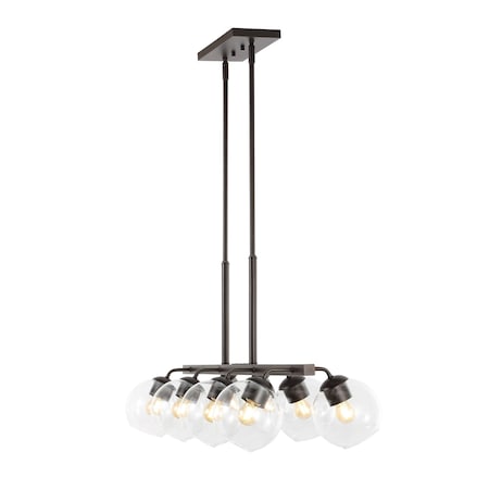 Jonathan Y Julian 33.5" 8-Light Farmhouse Bohemian Iron/Glass Linear LED Pendant, Oil Rubbed Bronze/Clear JYL7570A