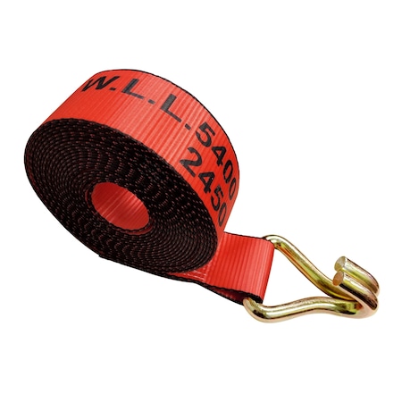 Tie 4 Safe 3'' x 60' Winch Straps w/ Wire J Hook WLL: 5,400 lbs. Red TWS30-60W20-R-C-1