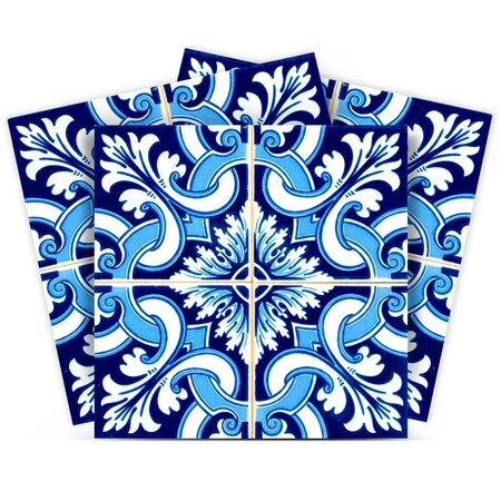 Homeroots 7" X 7" Blue Bali Removable Peel and Stick Tiles 400238