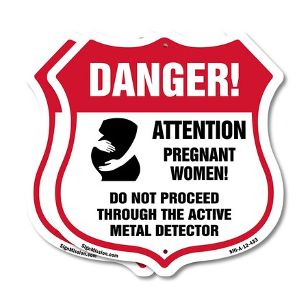 Signmission Pregnant Women Shield Sign Danger! Atten, 12 inch X 12 inch, Plastic Sign, 2PK SHI-P-2PACK-12-433