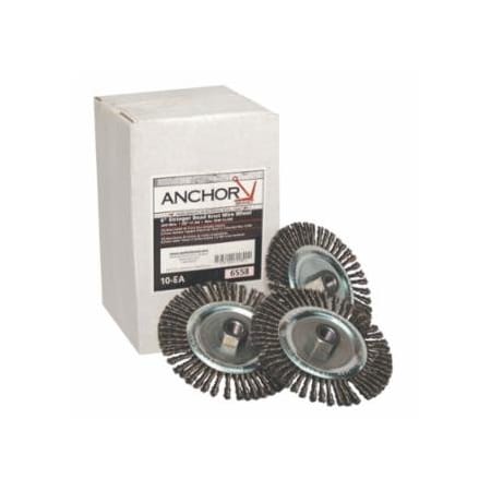 Anchor Brand Stringer Bead Wheel Brush, 6 in D x 6 in W, 0.02 in Carbon Steel Wire, 10PK 102-6S58