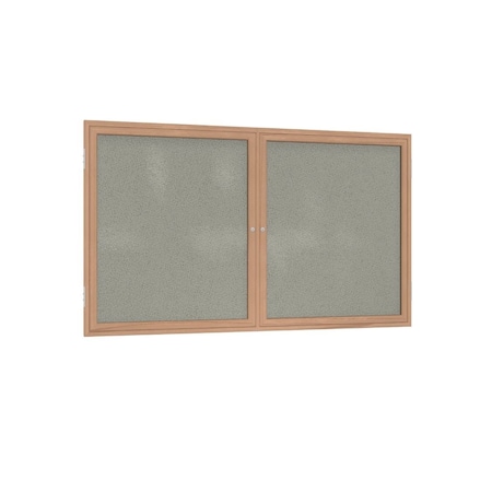 Ghent 2 Door Enclosed Fabric Bulletin Board, Oak Wood Frame, 3'H x 4'W, Taupe PW23648F-96