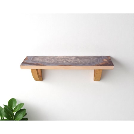 Homeroots 36" Gray And Natural Wood Agate Pattern Wall Mount Accent Shelf 634525