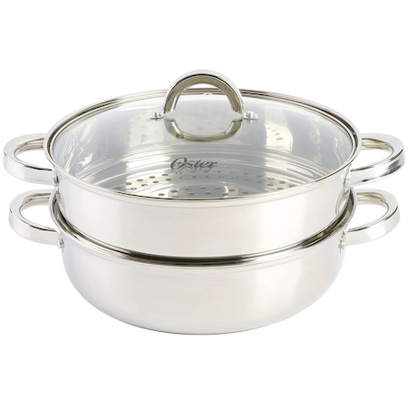 Oster Sangerfield 3 Piece 11 Inch Stainless Steel Everyday Pan with Steamer and Lid 82926.03