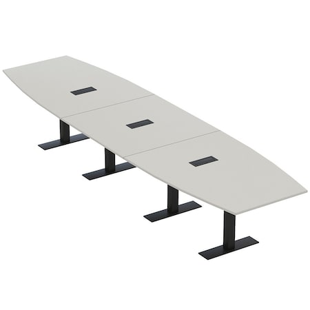 Skutchi Designs 16ft Conference Table With Power Unit | 16 Person Modular Boat Meeting Table | Harmony Series HAR-BOT-48X192-T.BK-U779-EBLK