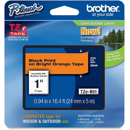 Brother Label Tape, P-Touch, Black/Orange TZE-B51
