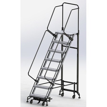Ballymore 9.6 ft H Aluminum Rolling Ladder, 8 Steps, 450 lb Load Capacity HY-LA-083214P