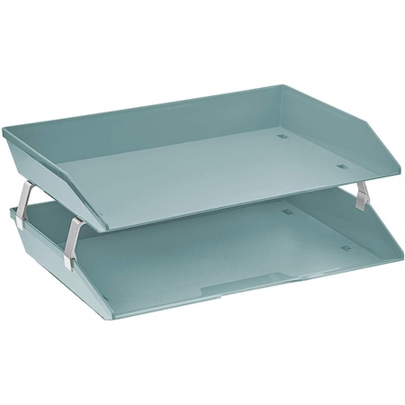 Acrimet Facility 2 Tier Letter Tray Side Load Letter Size Desktop File Organizer Plastic Solid Green 253.VO