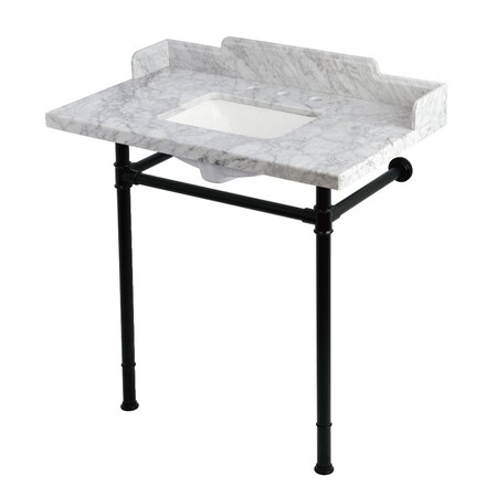 Kingston Brass 36-Inch Carrara Marble Console Sink with Stainless Steel Legs, 8-Inch, 3-Hole KMS36227M8SQ0