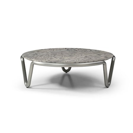 Homeroots 43" Gray and Silver Wood and Stainless Steel Round Coffee Table 714605