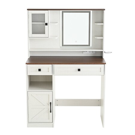 Homeroots 37" White Wood Lighted Mirrored Dresser 691718