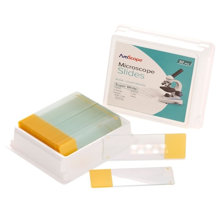 Amscope 50pc Blank Silane Slides with Single Frosted, Yellow-Coated Side BS-FSIL50-Y