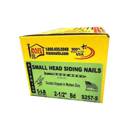 Maze Nails Nail 8D 2.5in Siding Hot-Dipped Galvanized Carbon Steel Small Head Hot-Dipped Galvanized S257S530
