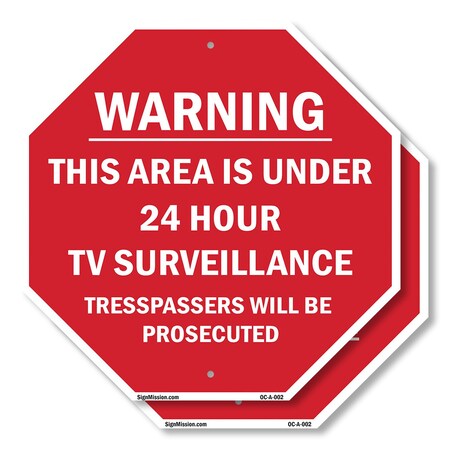 Signmission Warning This Area Is Under 24 Hour, 10 inch X 10 inch, Aluminum Metal Signs, 2PK OC-A-2PACK-10-2