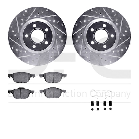 Dynamic Friction Co DFC Rotors-Drilled & Slotted-Silver w/ EURO 5000 Ceramic Brake Pads Incl Hdw 7612-54018