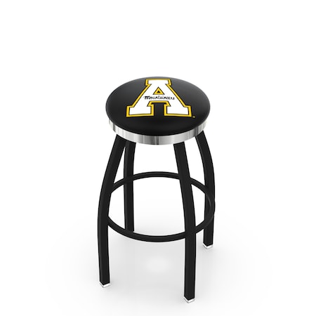 Holland Bar Stool Co 30" Blk Wrinkle Appalachian State Swivel Bar Stool, Chrome Ring L8B2C30AppStU