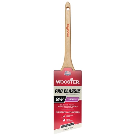 Wooster 2-1/2" Thin Angle Sash Soft, White China Bristle, Paint Brush, Sealed Maple Wood Handle Z1216-2 1/2