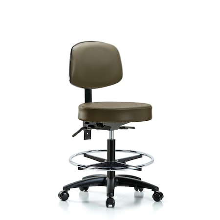Blue Ridge Ergonomics Vinyl Stool, Back, Med Bench, Foot Ring, Casters, Royal BR-VMBST-RG-T0-CF-RC-8809