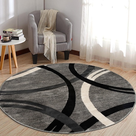 World Rug Gallery Modern Wavy Circles Design Area Rug 8 ft Round Gray 377GRAY8RND