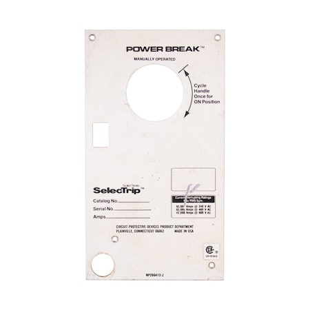 Brah Electric Nameplate For Older Style Power Break I Small Frame, 800A - 2000A, Electrically Operated PB1OSES