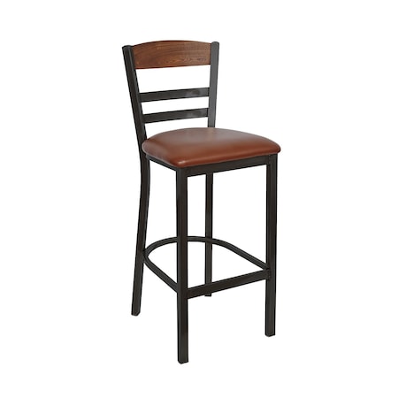 Bfm Seating Barrick Steel Wood Back Bar Stool - Grade 2 Upholstered Seat, Autumn Ash Back - Sand Black Finish 2165BVNS008-AASB