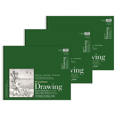 Strathmore 400 Series Drawing Pad, Recycled, Top Wire Binding, 24 Sheet, 14x17 inch, 3PK P443-14-03