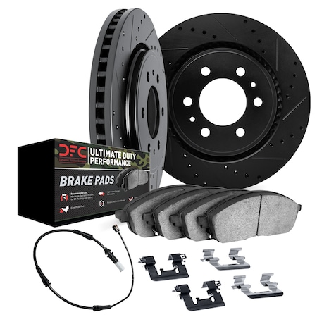 Dynamic Friction Co DFC Brake Rotor - Drilled & Slotted - Black w/HD Brake Pad w/HW Kit & Sensor 8422-47001