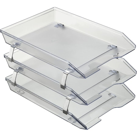 Acrimet Facility 3 Tier Letter Tray Front Load Letter Size Desktop File Organizer Plastic Crystal 265.3